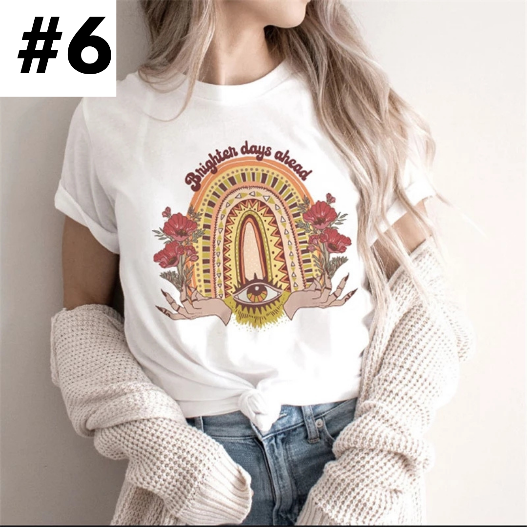 Cute Retro Tarot Card Cresent Moon Sun Print Loose Short Sleeve Shirt Aesthetic Casual E-Girl Kawaii Korean Japanese Harajuku