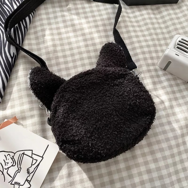 Cute 3D Black Cat Japanese Anime Cartoon Plush Shoulder Bag