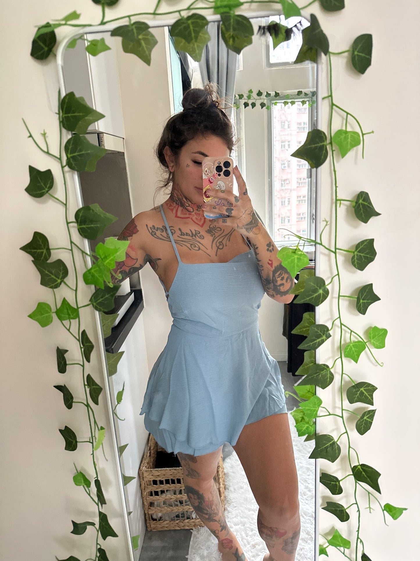 Blue Double Layer Backless Dress