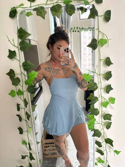 Blue Double Layer Backless Dress