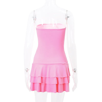Pink Coquette Tiered Strapless Mini Dress