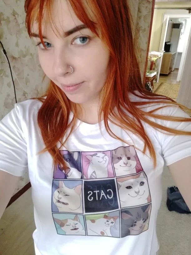 Cute Cat Kitten Animal Cartoon Funny Short Sleeve Shirt Tee T-shirt E-Girl Kawaii Korean Japanese Harajuku Chinese Retro Streetwear Aesthetic