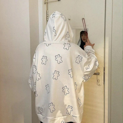 Cute Vintage Butterfly Print Oversize Zipper Hoodie Long Sleeve Pullover Jumper Autumn Aesthetic E-Girl Kawaii Korean Japanese Harajuku Streetwear