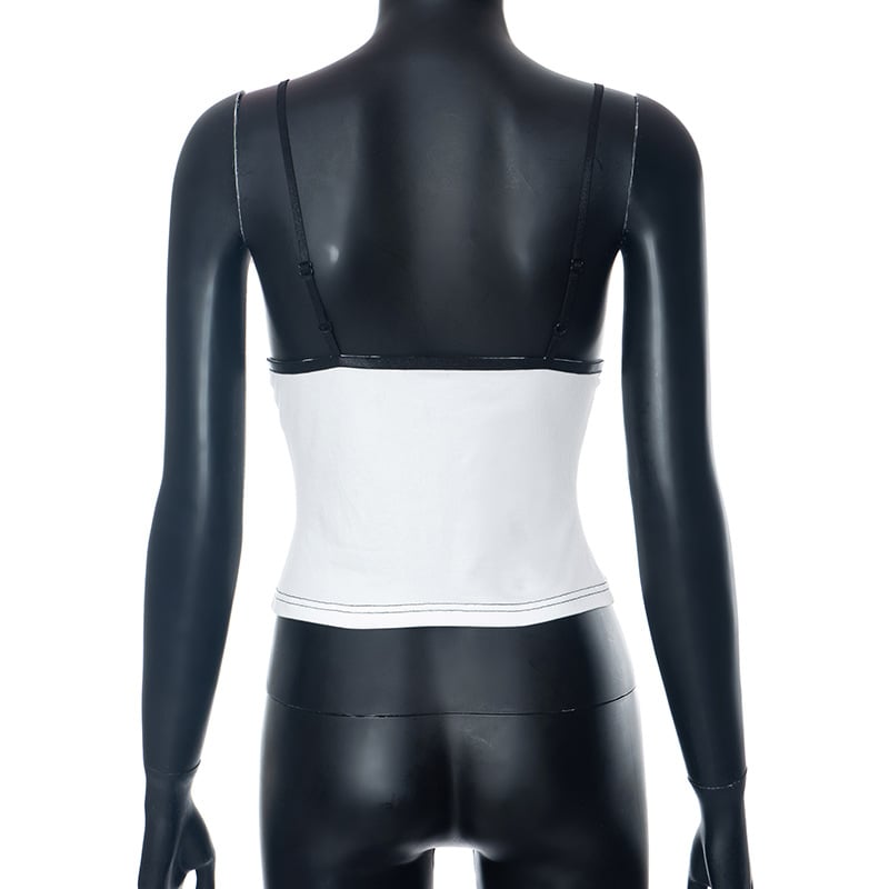White Patchwork V Neck Camisole