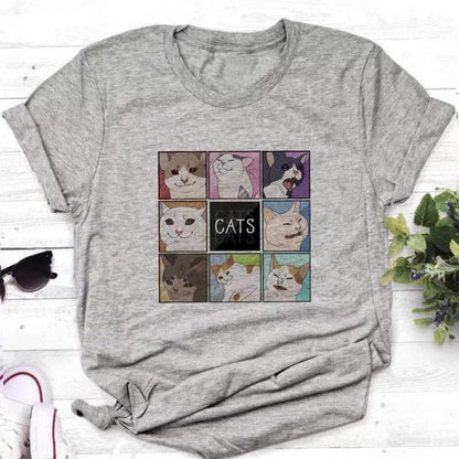 Cute Cat Kitten Animal Cartoon Funny Short Sleeve Shirt Tee T-shirt E-Girl Kawaii Korean Japanese Harajuku Chinese Retro Streetwear Aesthetic