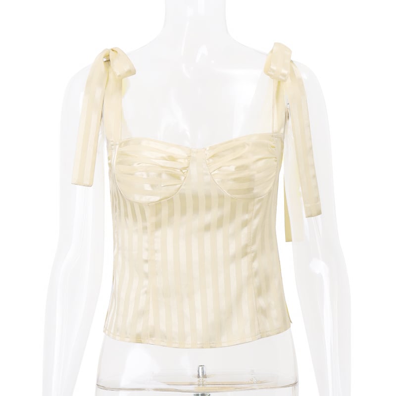 Sweet Yellow Bow Lace Up Satin Top