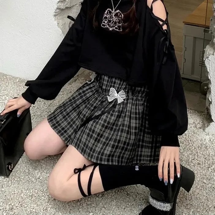Black Plaid A-Line High Waist Mini Skirt