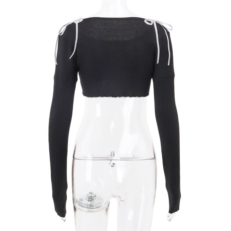Bow Knit Square Neck Long Sleeve Top