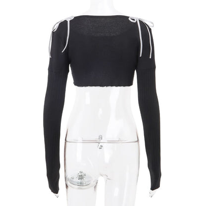 Bow Knit Square Neck Long Sleeve Top