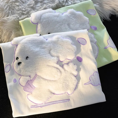 Fluffy Dog Print Short Sleeve T-shirt
