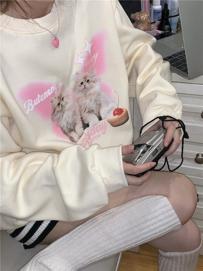 Cat Print Long Sleeve Sweatshirt