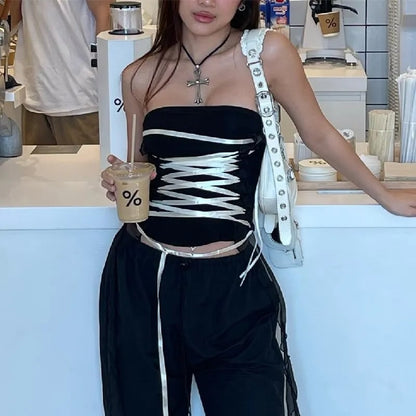 Bandage Ribbon Lace Up Tube Top