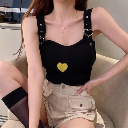 Heart Embroidery Knit Crop Top