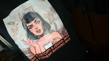 Cute Angel Demon Girl Print Sweater Pullover Hoodie Long Sleeve Top Shirt Sweatshirt E-Girl Kawaii Korean Japanese Harajuku Retro Streetwear Aesthetic