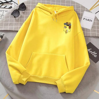 Cute Cat Cartoon Pocket Print Loose Fleece Hoodie Crewneck Pullover Sweatshirt Aesthetic Casual E-Girl Kawaii Korean Japanese Harajuku