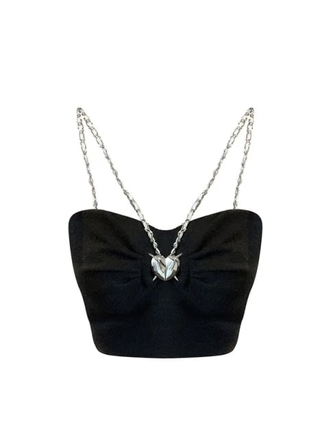Black Heart Chain Strap Crop Top