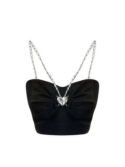 Black Heart Chain Strap Crop Top
