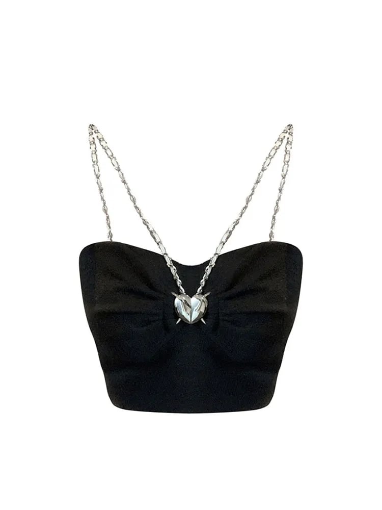 Black Heart Chain Strap Crop Top