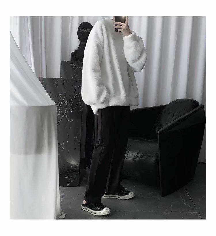 Faux Fluffy Lamb Crew Neck Sweater