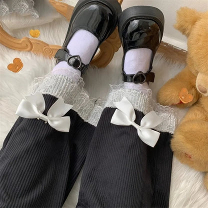 Sweet Bow Lacee Wide Leg High Waist Corduroy Trousers