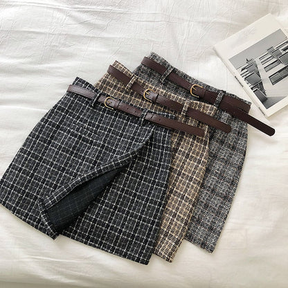 Cute Plaid Irregular Sweet High Waisted A-line Mini Skirt Vintage Autumn Casual School Girl E-Girl Kawaii Korean Japanese Harajuku Retro Streetwear