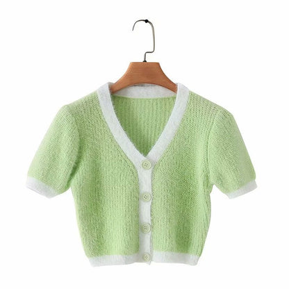 Cute Vintage Sweater Cardigan Knit Crop Top Short Sleeve Shirt Tee T-shirt E-Girl Kawaii Korean Japanese Harajuku Chinese Retro Streetwear Aesthetic