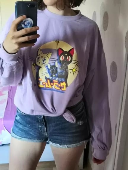Japanese Anime Girl Cat Cartoon Print Hoodie