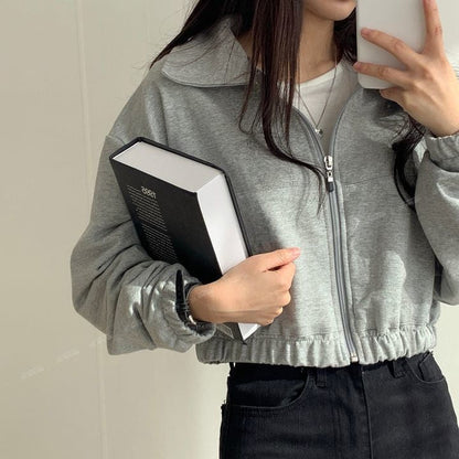 Black Cropped Zip Up Jacket