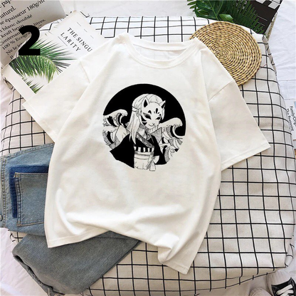 Anime Girl Goth Punk Horror Cartoon Print Loose Short Sleeve Short T-shirt Tee Top Summer Casual E-Girl Kawaii Korean Japanese Harajuku Streetwear