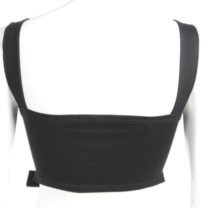 Cute Black Buckle Belt Tank Crop Top Sleeveless Shirt Camisole Bustier Corset Punk Goth Summer Aesthetic E-Girl Kawaii Korean Japanese Harajuku