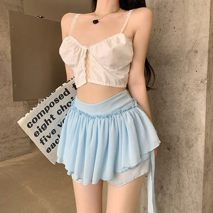 Blue Ruffle High Waist Tulle Mini Skirt