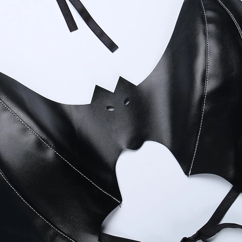 Black PU Leather Bat Crop Top
