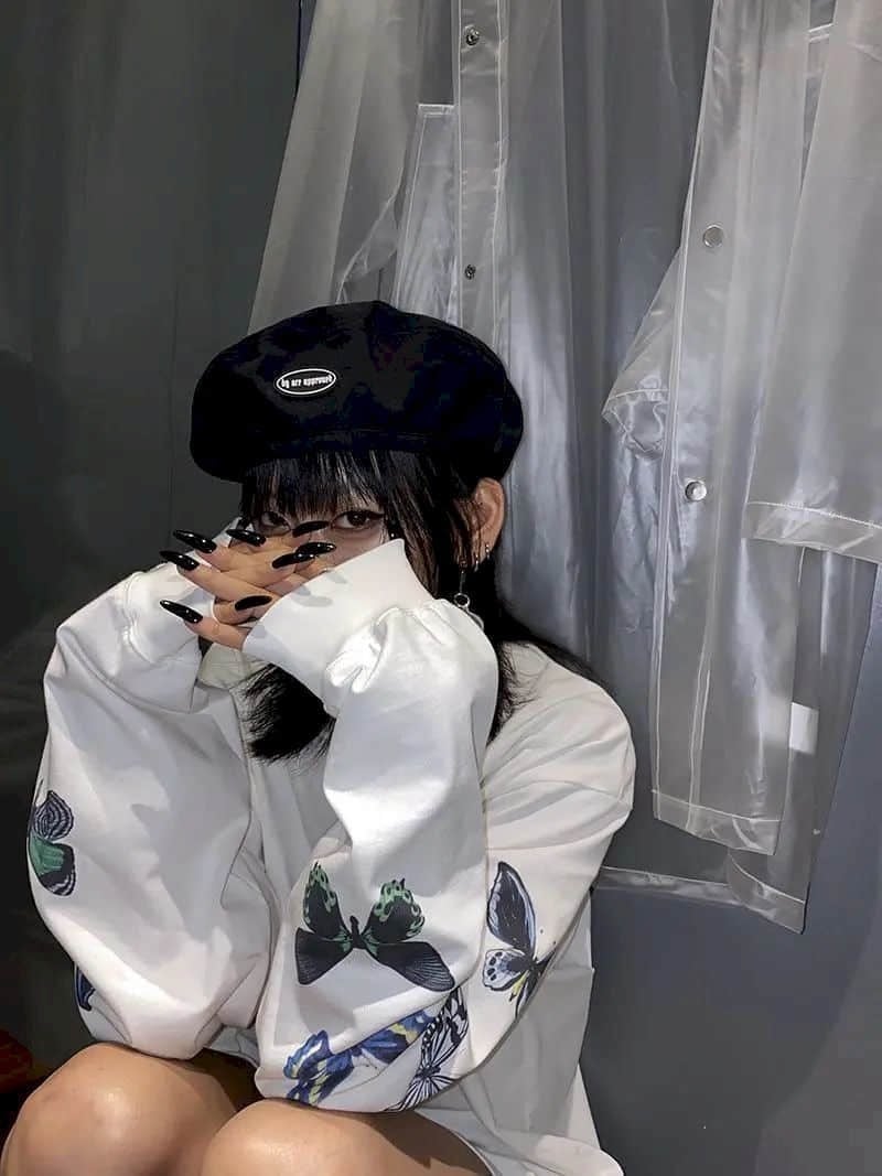 Cute Vintage White Butterfly Print Long Sleeve Shirt Sweatshirt Loose Oversized Autumn Aesthetic E-Girl Kawaii Korean Japanese Harajuku Streetwear