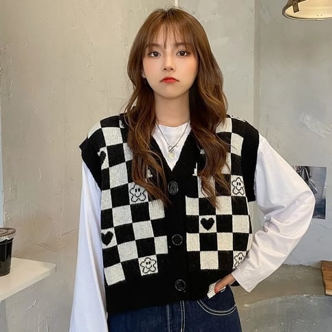Plaid Checkboard Knit Vest