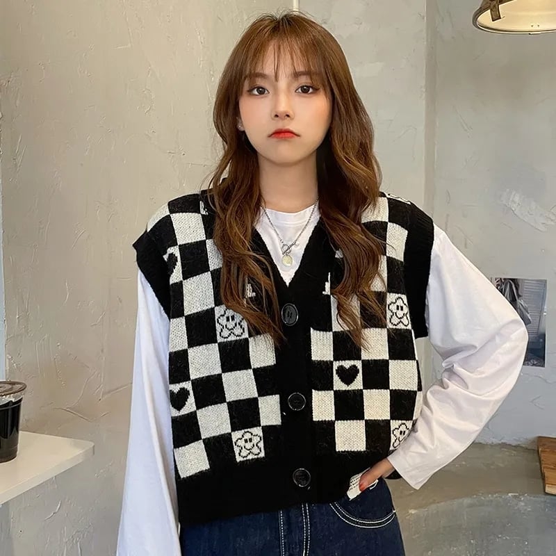 Plaid Checkboard Knit Vest