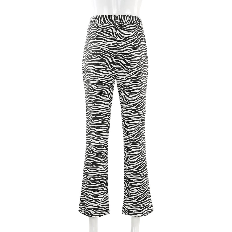 Cute Zebra Animal Print Elegant Pant High Waisted Trouser Bottoms T E-Girl Kawaii Korean Japanese Harajuku Chinese Retro Streetwear Aesthetic