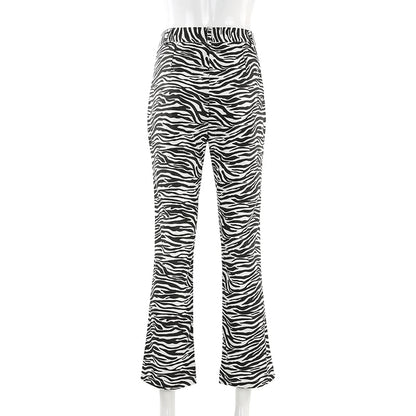 Cute Zebra Animal Print Elegant Pant High Waisted Trouser Bottoms T E-Girl Kawaii Korean Japanese Harajuku Chinese Retro Streetwear Aesthetic