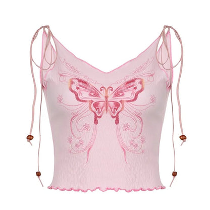 Butterfly Ruffle Trim Crop Top