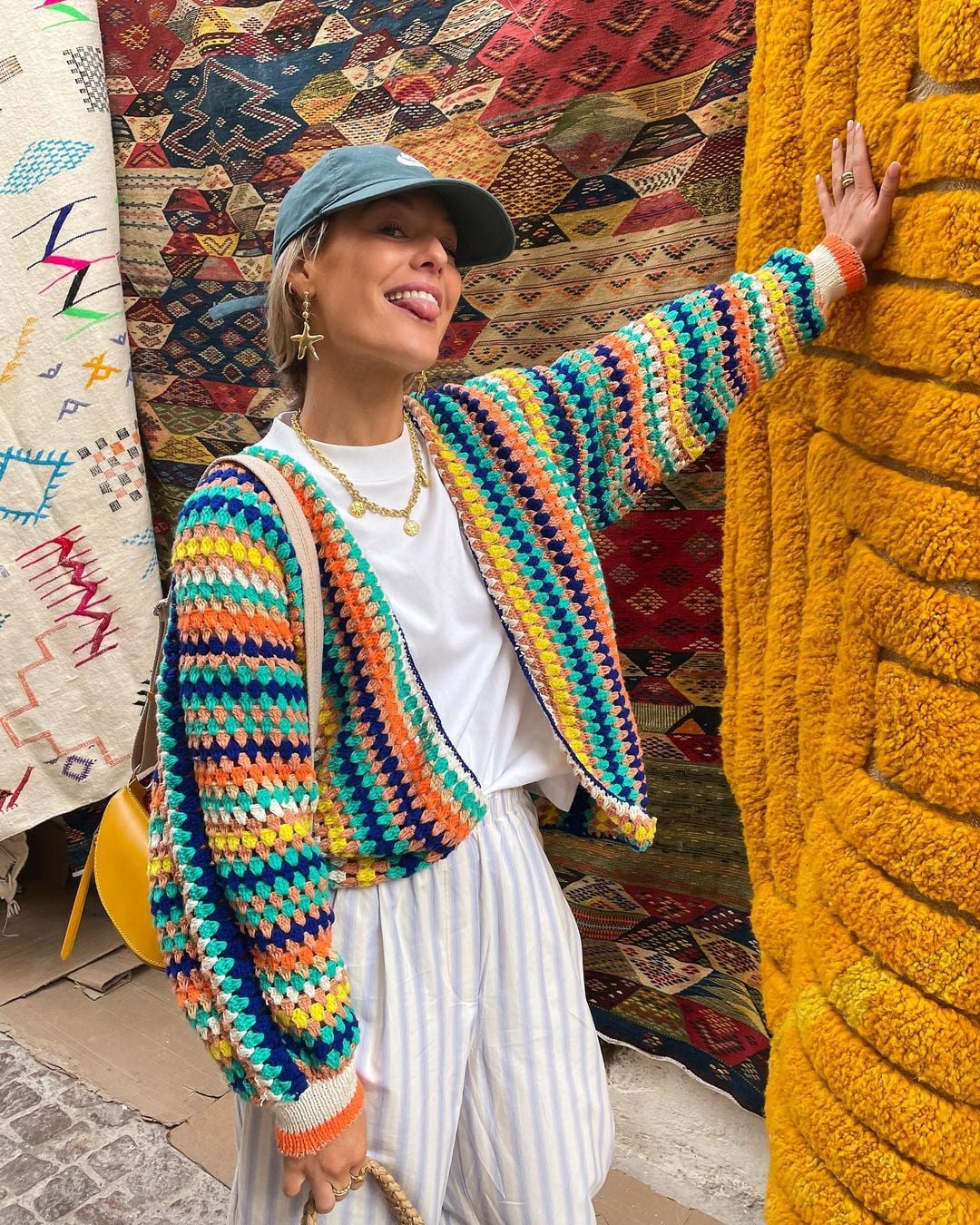 Rainbow Stripe Crochet Loose Cardigan