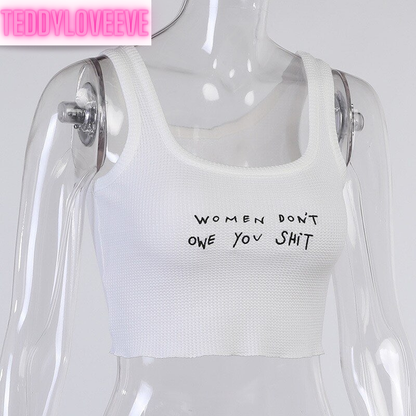 Cute Knit Indie Letter Embroidery Black White Tank Top Crop Top Sleeveless Shirt Goth Punk Casual E-Girl Kawaii Korean Japanese Harajuku Streetwear