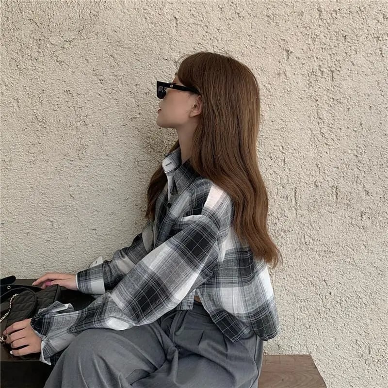 Plaid Long Sleeve Crop Top
