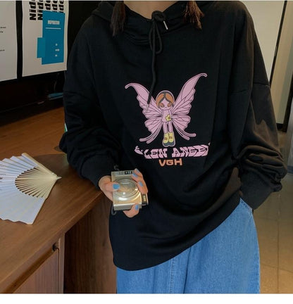 Butterfly Embroidery Hoodie Sweater Sweatshirt Long Sleeve Shirt Pullover Jumper Causal E-Girl Kawaii Korean Japanese Harajuku Streetwear