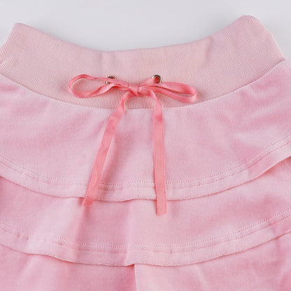 2PCS Pink Zipper Hoodie + Tiered Mini Skirt Set