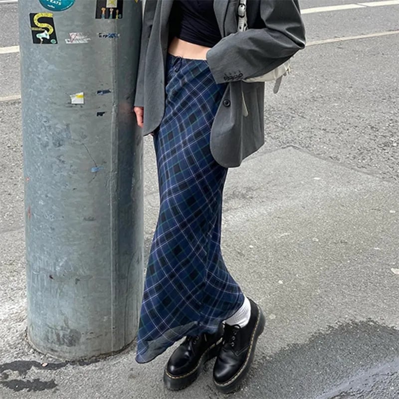 Blue Plaid Maxi Skirt