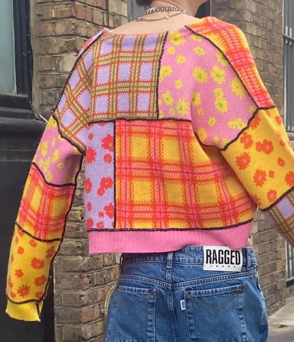 Funky Colorful Pattern Sweater Cardigan