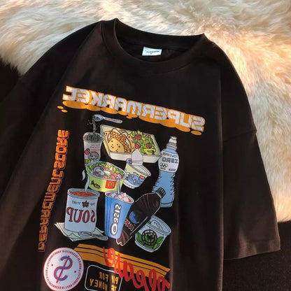 Retro Gas Station Food Print Short Sleeve T-shirt