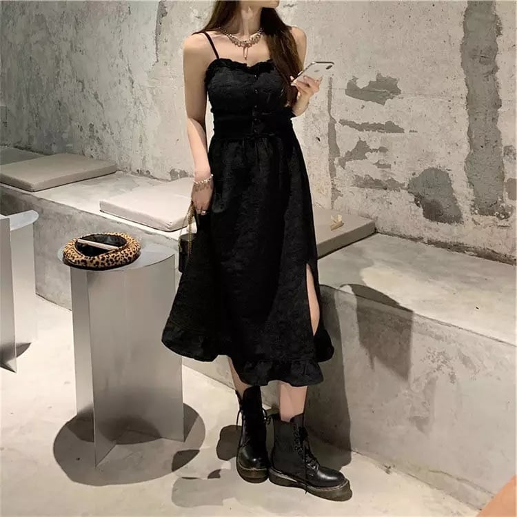 Cute White Ruffle Maxi Dress Fairy Strap Tank Lace Sundress Party Cottage Aesthetic Casual Summer E-Girl Kawaii Korean Japanese Harajuku