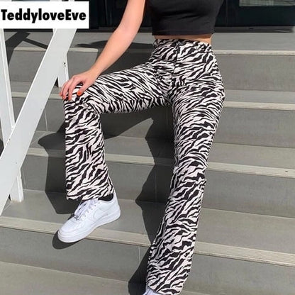 Cute Zebra Animal Print Elegant Pant High Waisted Trouser Bottoms T E-Girl Kawaii Korean Japanese Harajuku Chinese Retro Streetwear Aesthetic