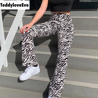 Cute Zebra Animal Print Elegant Pant High Waisted Trouser Bottoms T E-Girl Kawaii Korean Japanese Harajuku Chinese Retro Streetwear Aesthetic