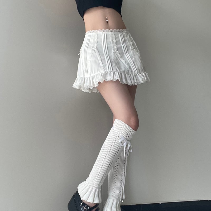 White Fairy Bow Ruffle A-Line Skirt